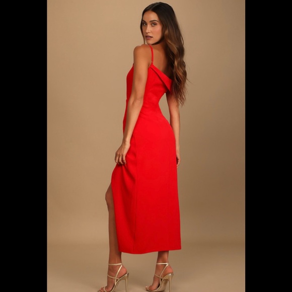 Lulus Red Asymmetrical Tulip dress - Picture 3 of 8